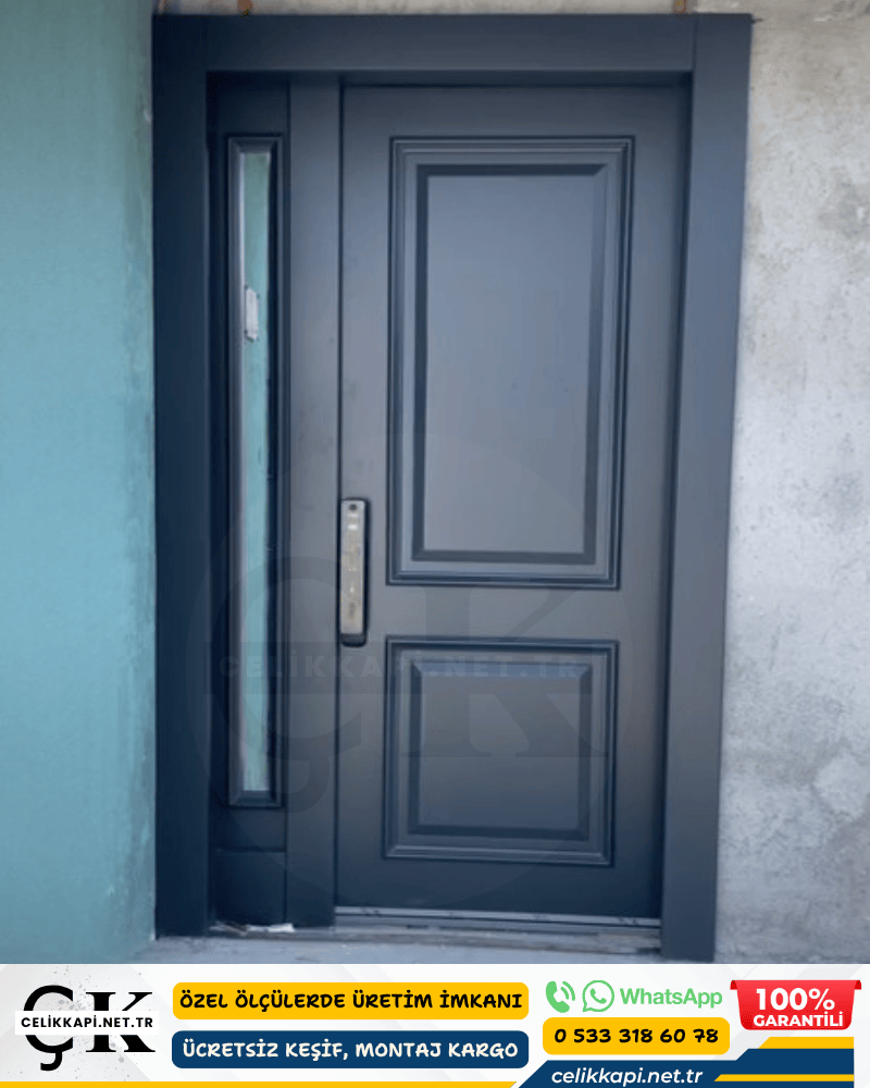 Tek Kanat Camlı Antrasit Villa Kapısı Manisa Akhisar